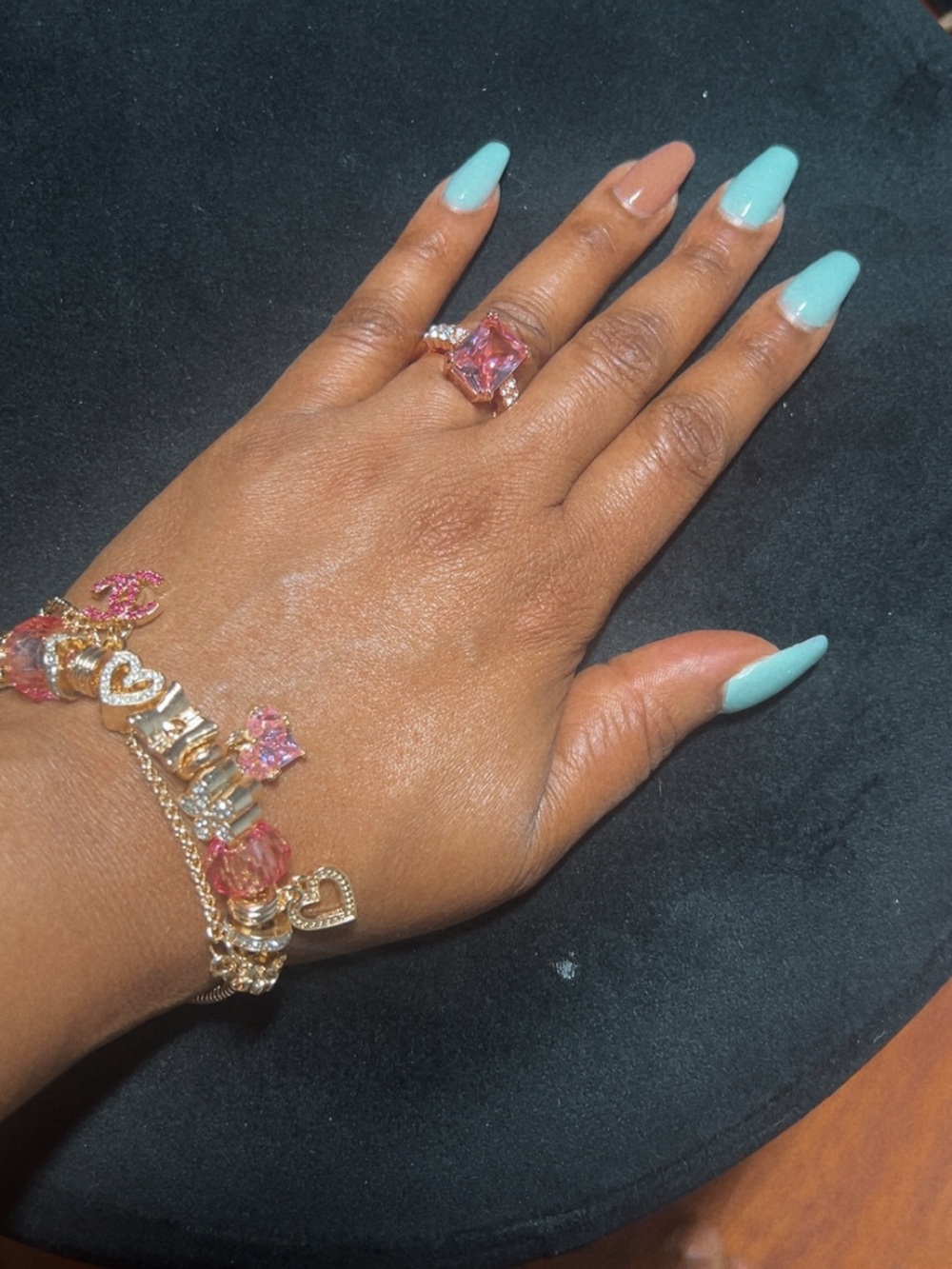 CC Gold-Tone Pink Crystal Cocktail bracelet&Ring - Women's Statement Jewelry - Picture 3 of 7